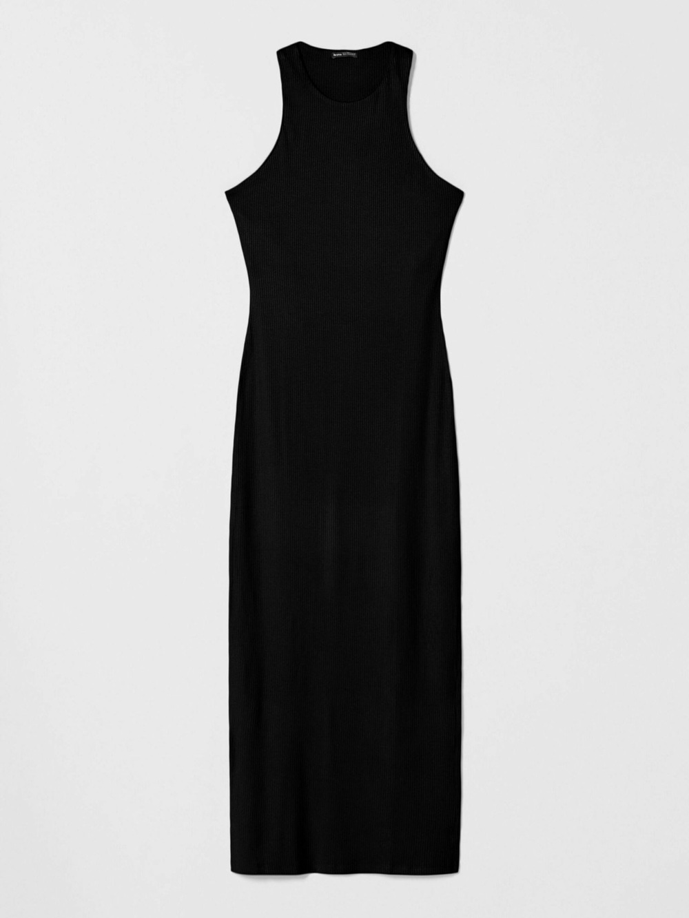 BERSHKA Classic Black Ribbed Tank Maxi Dress